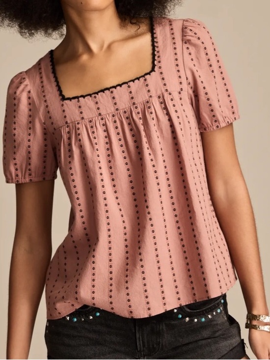 Lucky Brand Tops - Lucky Brand NWT Women's Dusty Rose Square Neck Eyelet Top size XL